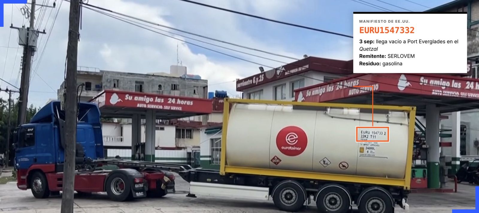Isotanque EURU1547332 en el servicentro de CUPET de G y 25
